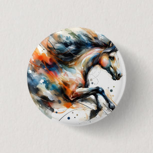 Abstract Watercolor Running Horse 3 Cm Round Badge