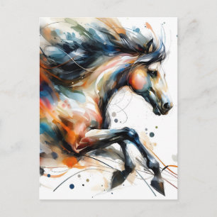 Abstract Watercolor Running Horse Announcement Postcard