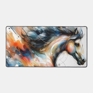 Abstract Watercolor Running Horse Desk Mat