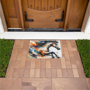 Abstract Watercolor Running Horse Doormat