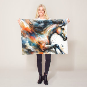 Abstract Watercolor Running Horse Fleece Blanket