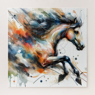 Abstract Watercolor Running Horse Jigsaw Puzzle