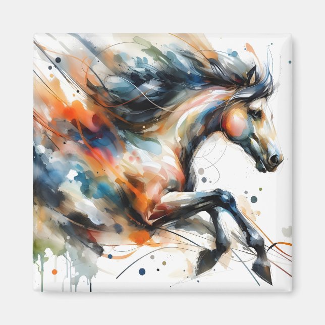 Abstract Watercolor Running Horse Magnet (Front)