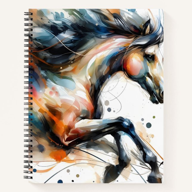 Abstract Watercolor Running Horse Notebook (Front)