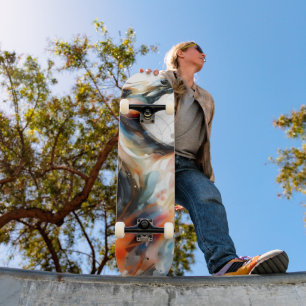 Abstract Watercolor Running Horse Skateboard
