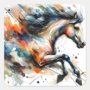 Abstract Watercolor Running Horse Square Sticker