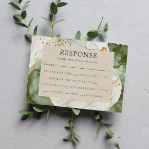 Abstract Watercolor Sage Green Gold Wedding RSVP Card