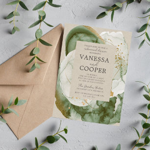 Abstract Watercolor Sage Green Rehearsal Dinner Invitation