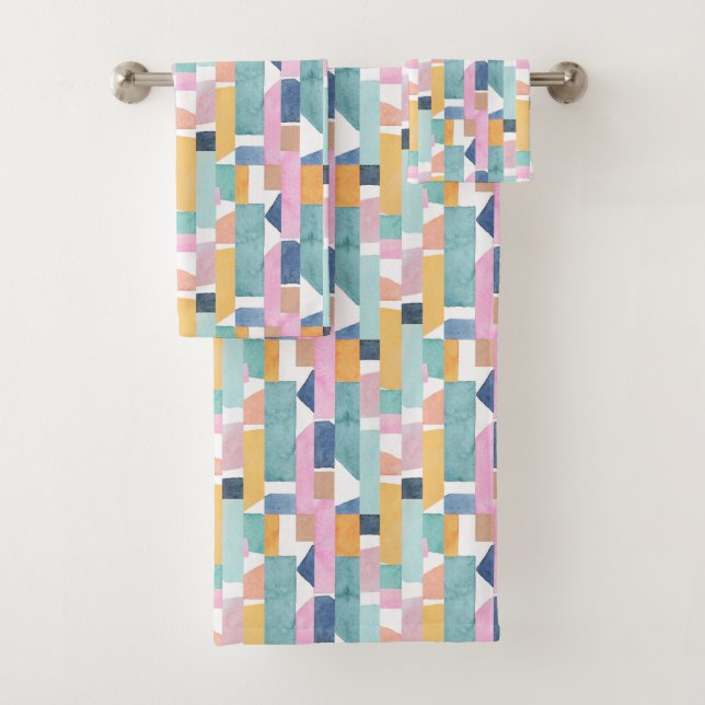 Abstract Watercolor Shape Pattern Bath Towel Set (Insitu)