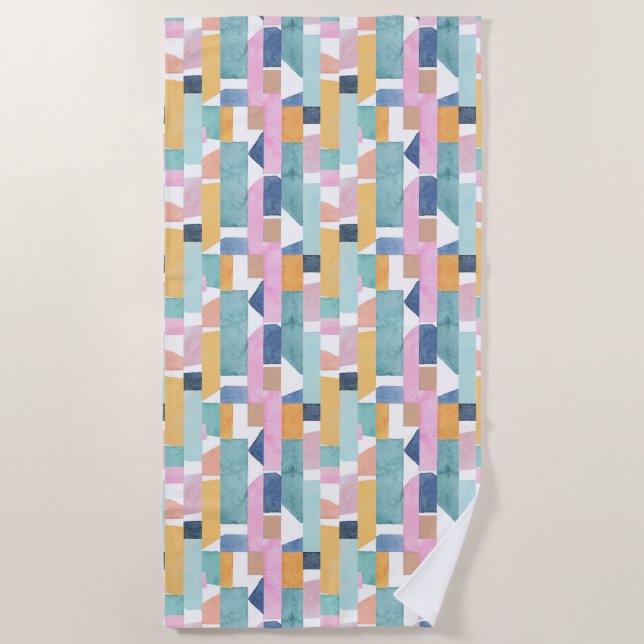 Abstract Watercolor Shape Pattern Beach Towel (Front)