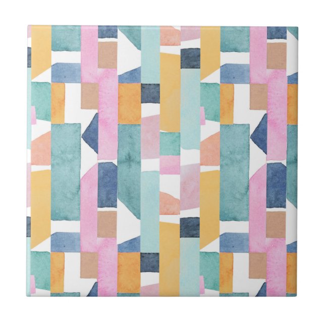 Abstract Watercolor Shape Pattern Ceramic Tile (Front)