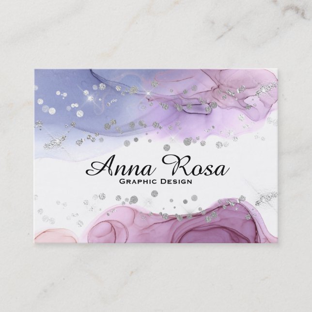 *~* Abstract Watercolor Silver Glitter Modern Art Business Card (Front)