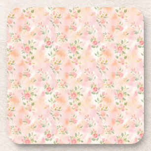 Abstract Watercolor Small Peach Pink Flowers Coaster