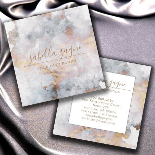 Abstract Watercolor Smoky Blue And Gold Square Business Card