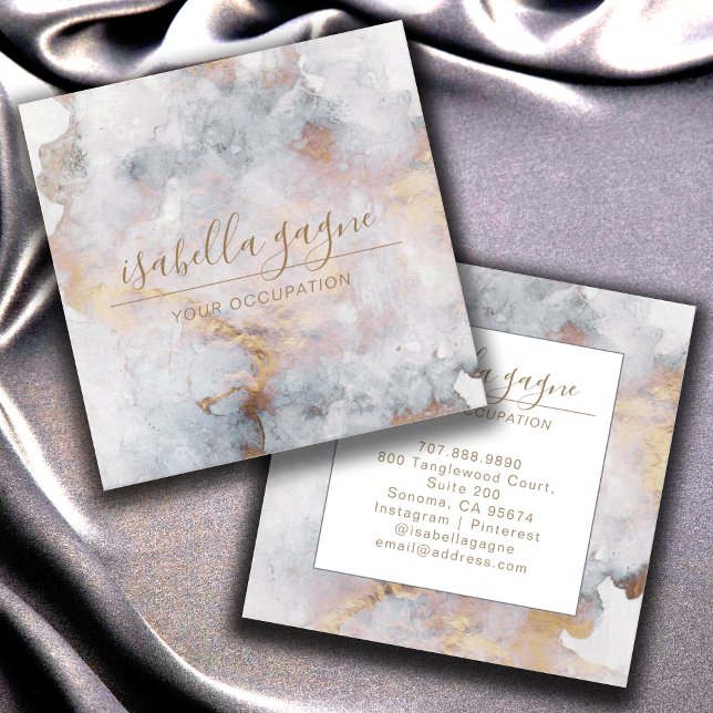 Abstract Watercolor Smoky Blue And Gold  Square Business Card (Creator Uploaded)