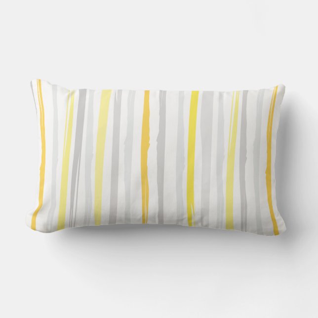 Abstract Watercolor Stripes | Yellow Grey Lumbar Cushion (Front)