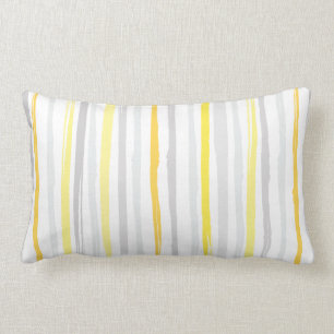 Abstract Watercolor Stripes   Yellow Grey Lumbar Cushion