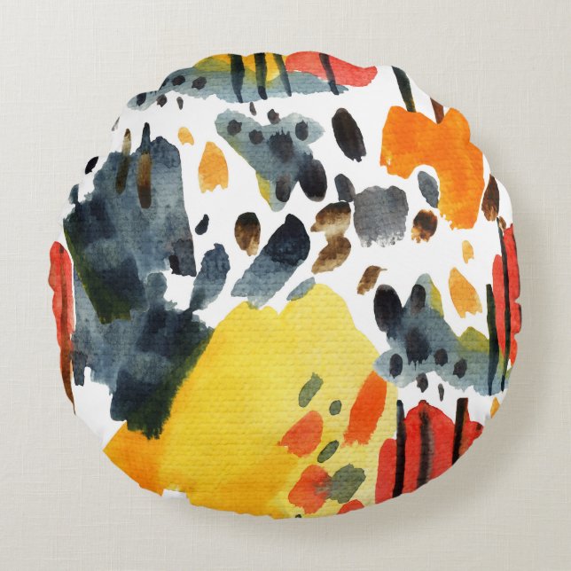 Abstract Watercolor Strokes Seamless Pattern Round Cushion (Front)