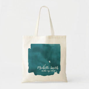 Abstract watercolor teal colour splash brush strok tote bag
