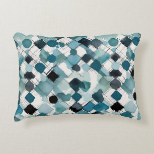 Abstract Watercolor Teal Diamonds and Circles Decorative Cushion