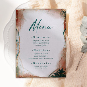 Abstract Watercolor Teal & Real Rose Gold Menu