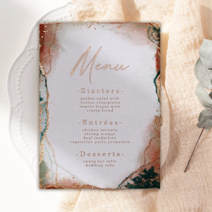 Abstract Watercolor Teal & Real Rose Gold Menu