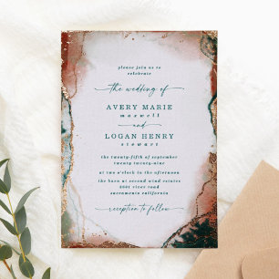 Abstract Watercolor Teal Wedding Real Rose Gold