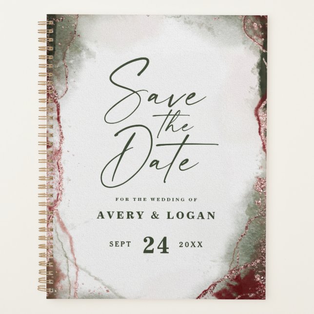 Abstract Watercolor Terra Rosa Wedding Plans Planner (Front)