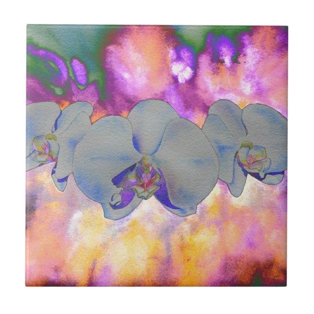 Abstract watercolor tropical floral orchids Ceramic Tile (Front)