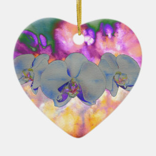 Abstract watercolor tropical floral orchids Ceramic Tree Decoration