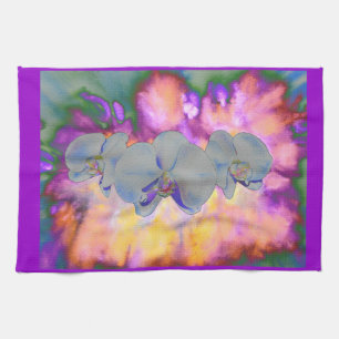 Abstract watercolor tropical floral orchids Tea Towel