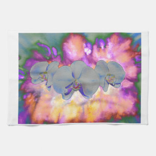  Abstract watercolor tropical floral orchids Tea Towel