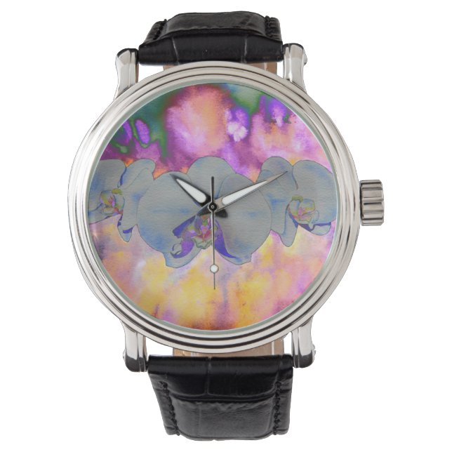  Abstract watercolor tropical floral orchids Watch (Front)