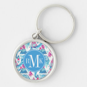 Abstract Watercolor Tropical Leaf Pattern Key Ring