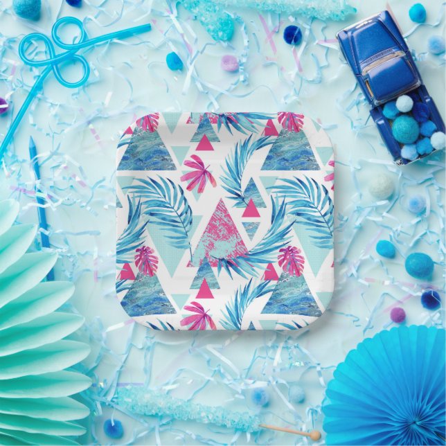 Abstract Watercolor Tropical Leaf Pattern Paper Plate (Party)