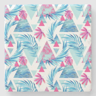 Abstract Watercolor Tropical Leaf Pattern Stone Coaster