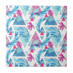 Abstract Watercolor Tropical Leaf Pattern Tile