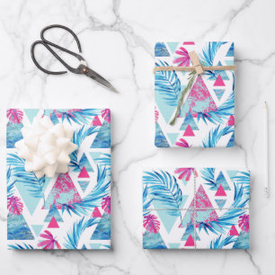 Abstract Watercolor Tropical Leaf Pattern Wrapping Paper Sheet