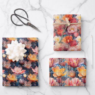 Abstract Watercolor Tulips Drawing Wrapping Paper Sheet