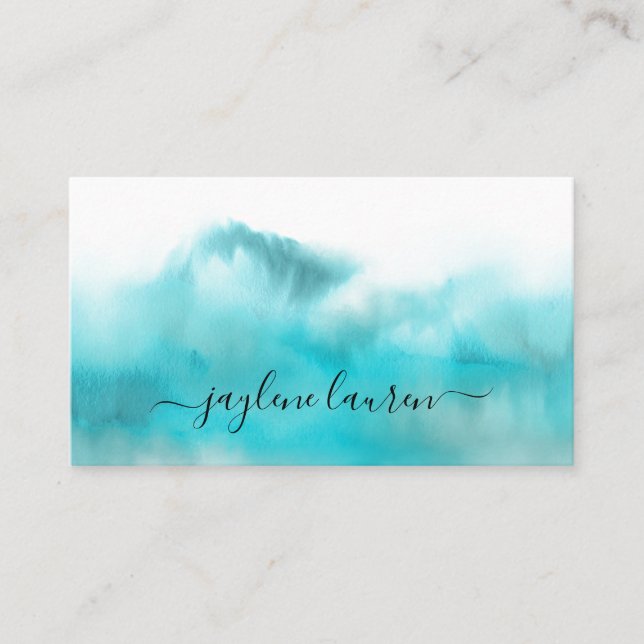 Abstract Watercolor Turquoise Blue Business Card (Front)