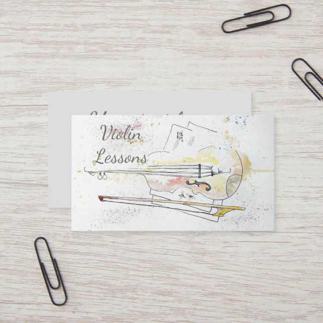 Abstract watercolor violin business card (Front/Back In Situ)