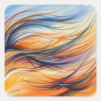 Abstract Watercolor Waves & Wind Square Sticker