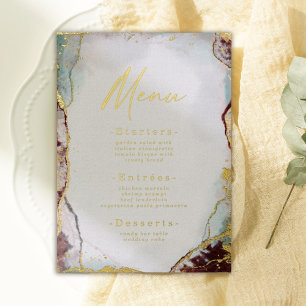 Abstract Watercolor Wine Wedding Menu Real Gold