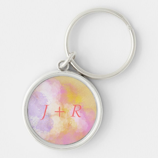Abstract Watercolors - Orange Background Key Ring (Front)