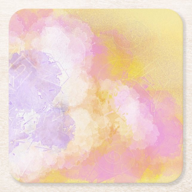 Abstract Watercolors - Orange Background Square Paper Coaster (Front)
