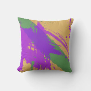 Abstract Watercolors Paint Purple Green Gold Cushion