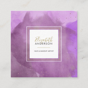 Abstract Watercolors Purple and Gold Makeup Artist Square Business Card