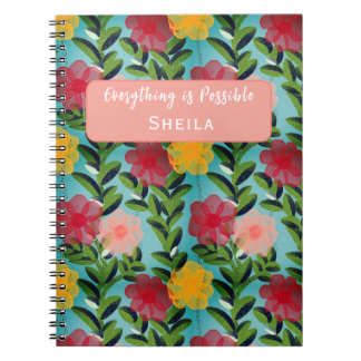 Abstract Watercolour Florals Notebook Blue