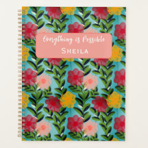Abstract Watercolour Florals Notebook Blue