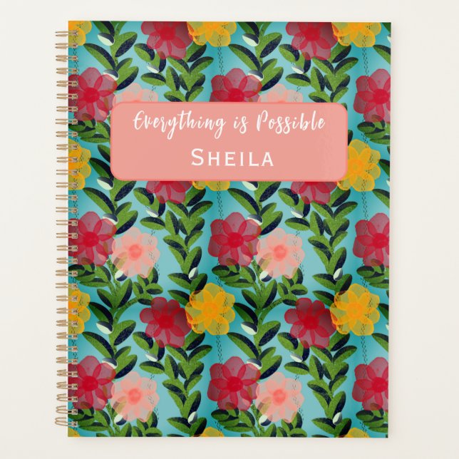 Abstract Watercolour Florals Notebook Blue Planner (Front)